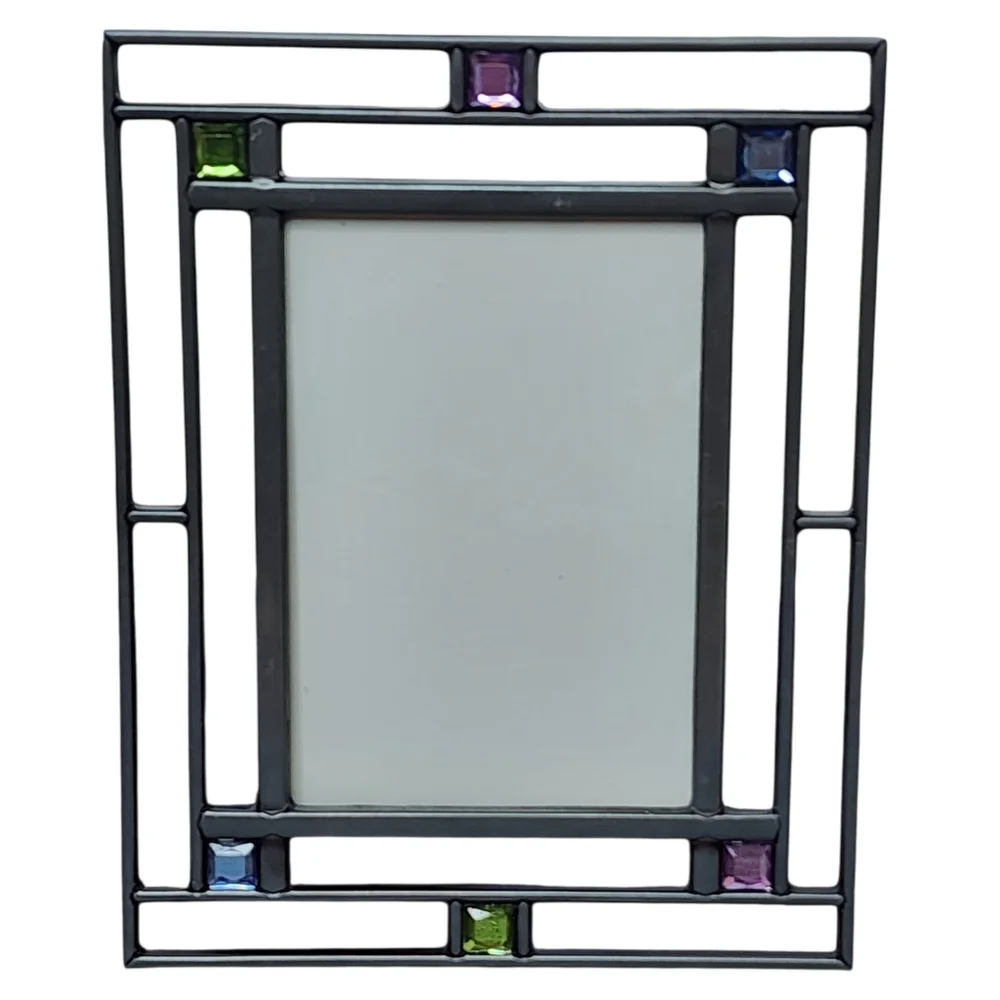 Connoisseur photo frame dark silver tone colorful glass design front glass